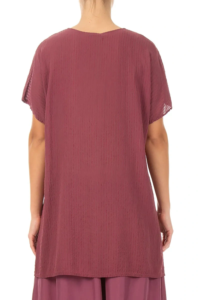 V-Neck Antique Ruby Stripy Silk Viscose Blouse 2