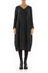 V-Neck Balloon Charcoal Mélange Linen Dress 1