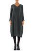 V-Neck Balloon Forest Grey Mélange Linen Dress 1