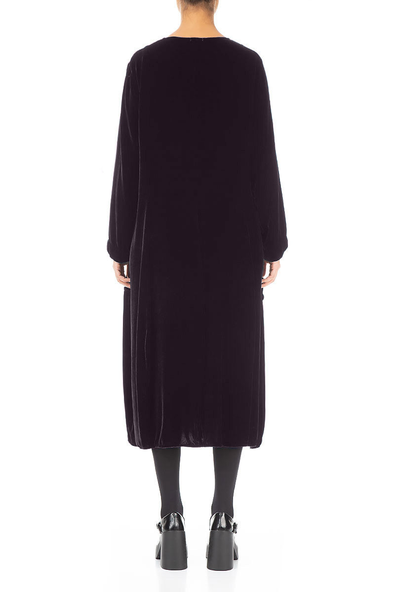 V-Neck Balloon Vintage Violet Silk Velvet Dress 2