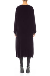 V-Neck Balloon Vintage Violet Silk Velvet Dress 2