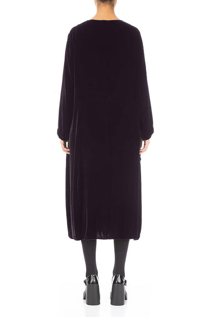 V-Neck Balloon Vintage Violet Silk Velvet Dress 2