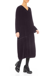 V-Neck Balloon Vintage Violet Silk Velvet Dress 3