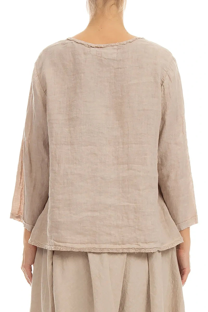 V-Neck Beige Linen Blouse 2