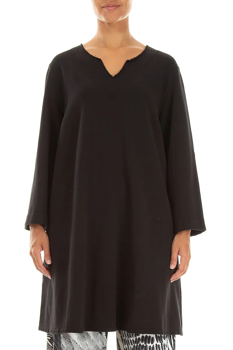 V-Neck Black French Terry Cotton Tunic 1