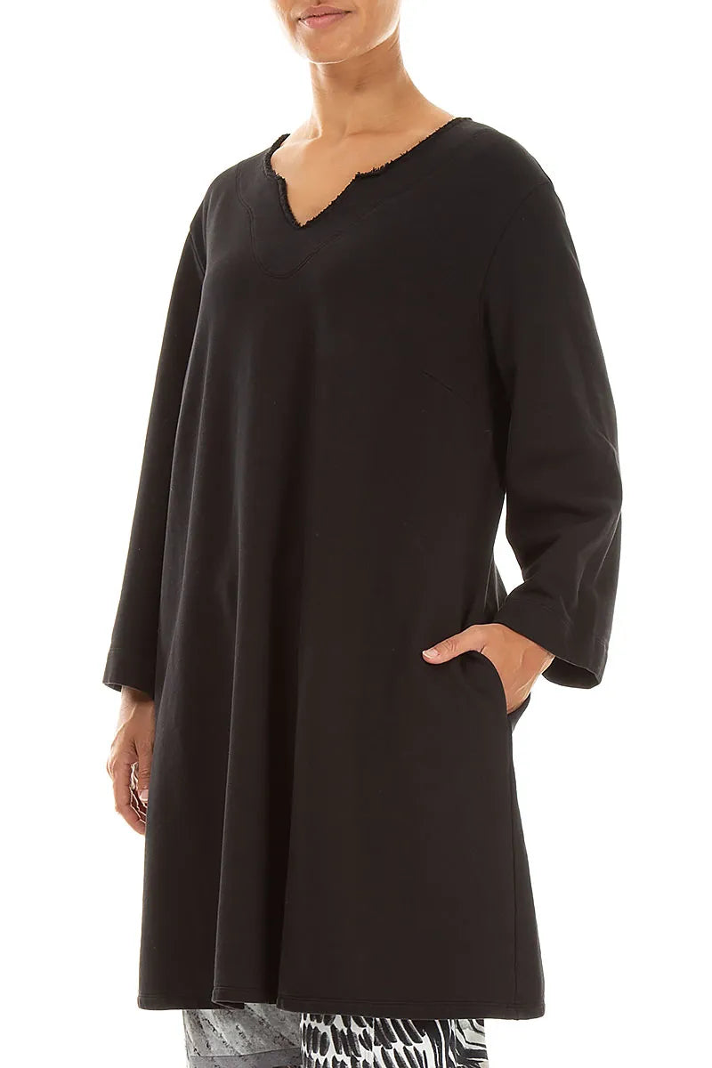 V-Neck Black French Terry Cotton Tunic 3