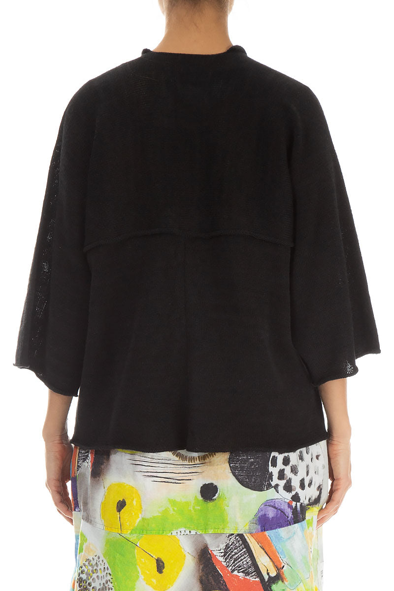 V-Neck Black Linen Cardigan 2
