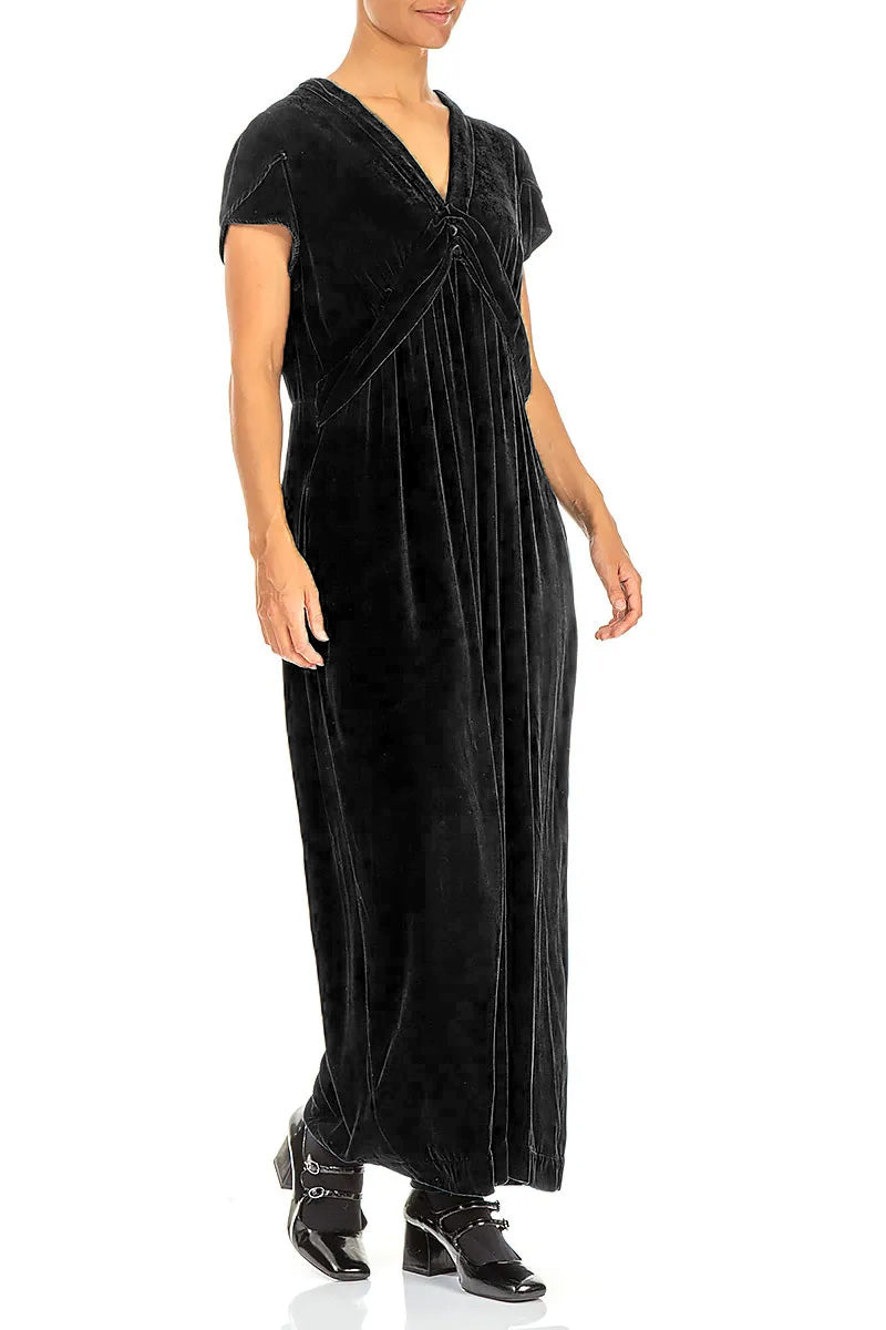 V-Neck Black Silk Velvet Jumpsuit 3