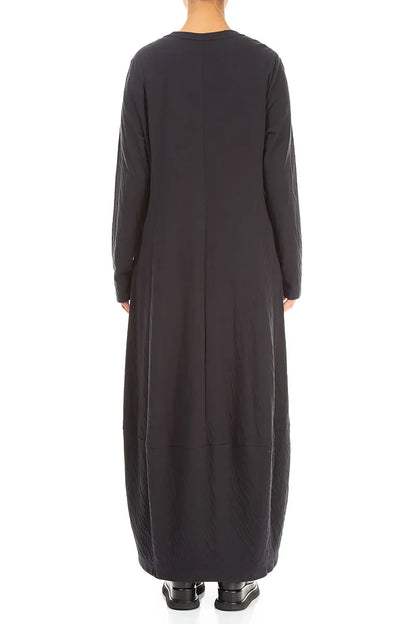 V-Neck Black Wavy Cotton Maxi Dress 2