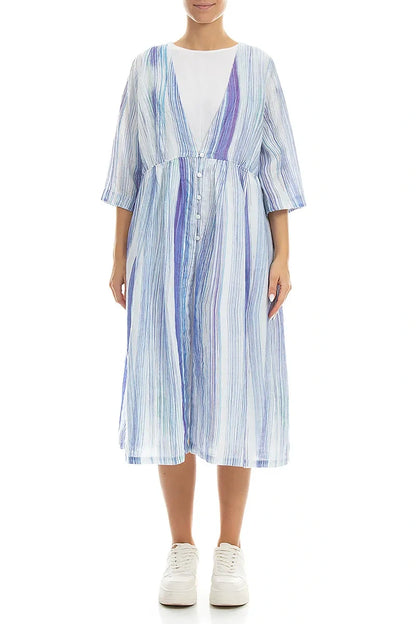 V-Ausschnitt Leinenjacke mit blauem Streifen-Print