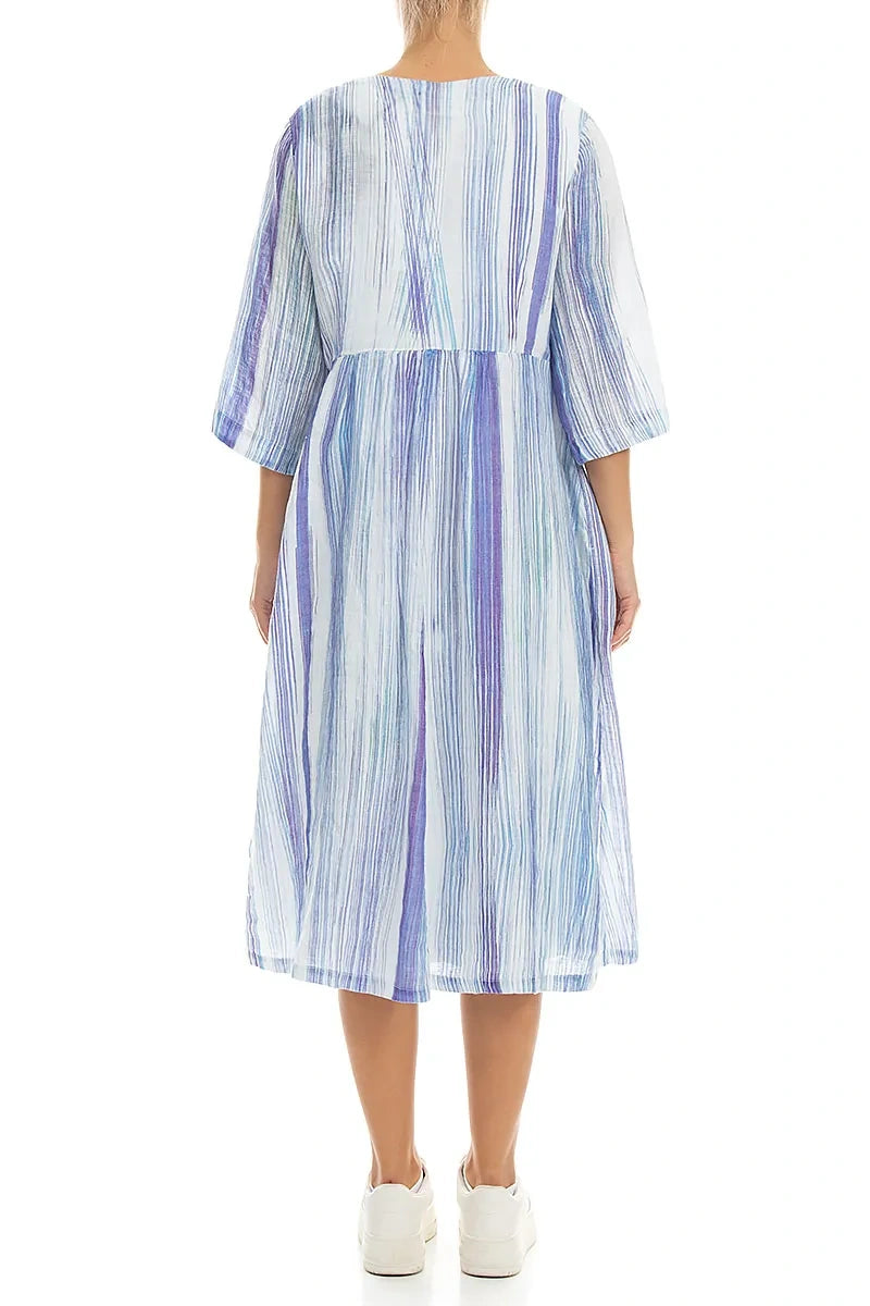 Veste en lin rayée col V bleu délavé