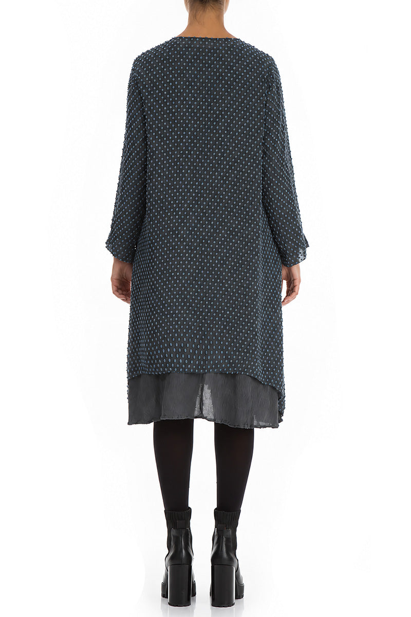 V-Neck Brass Blue Dotty Silk Tunic Dress