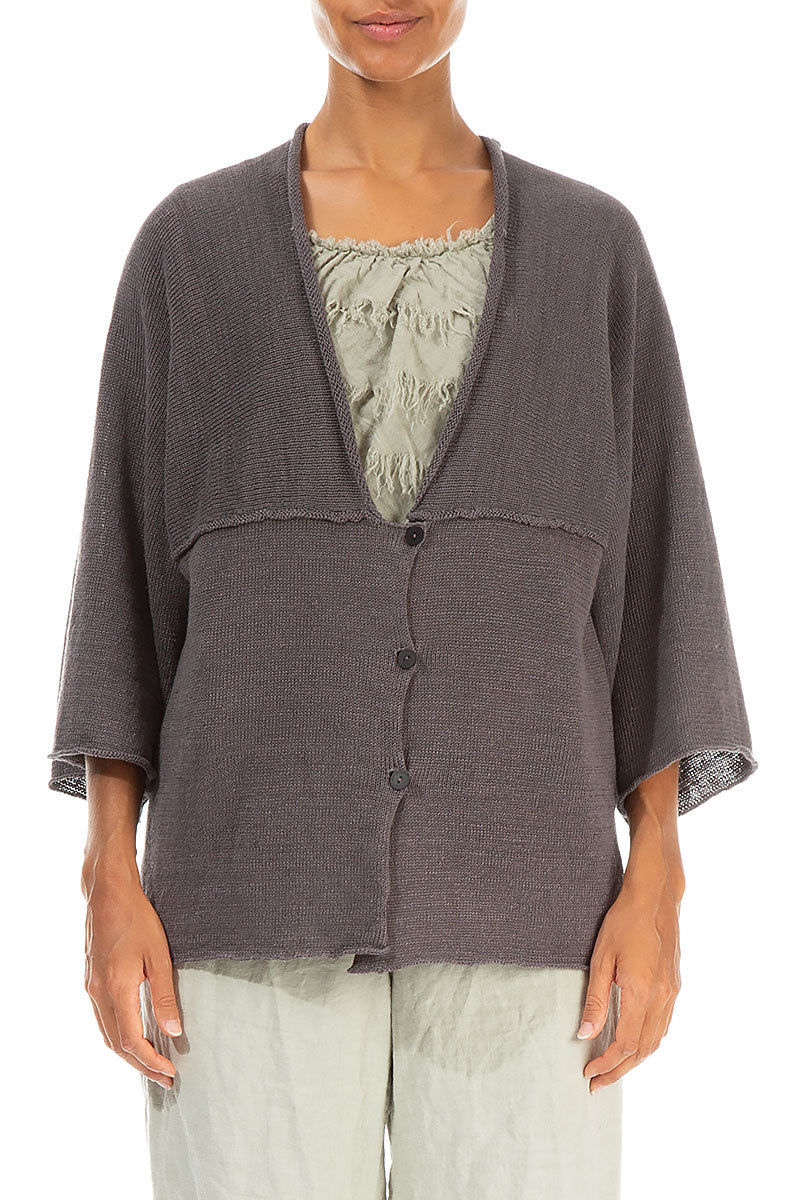 V-Neck Brown Linen Cardigan 1