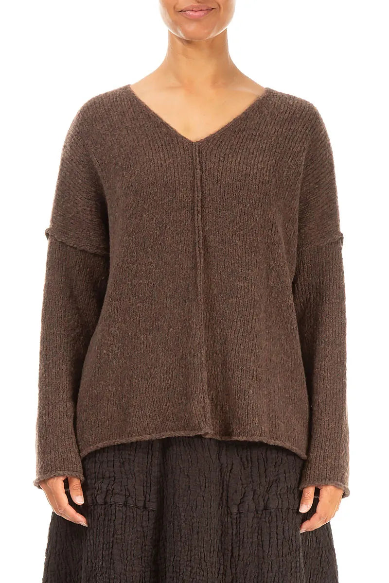 V-Neck Brown Wool Sweater 1