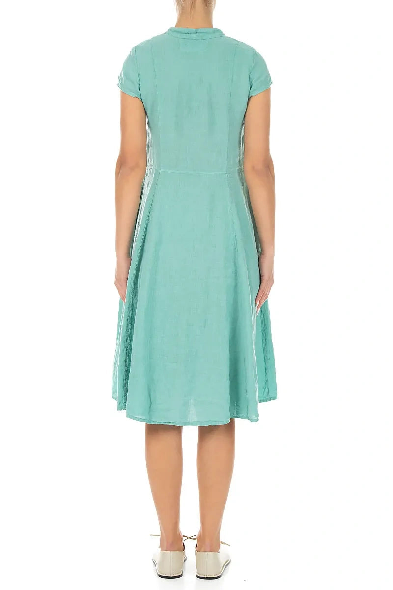 V-Neck Buttoned Mint Linen Dress
