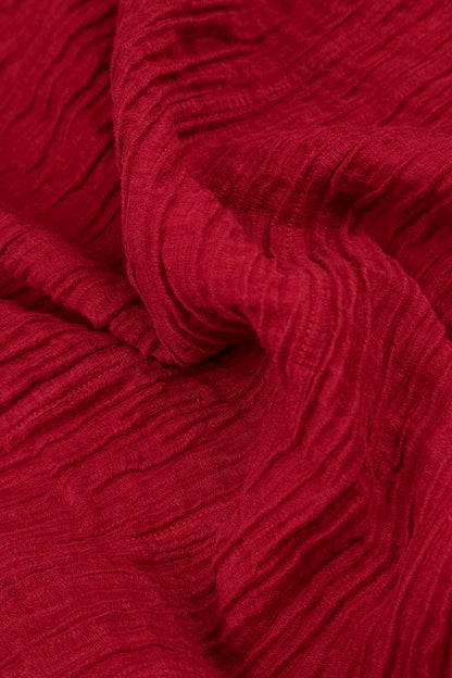 V-Neck Cherry Red Crinkled Silk Tunic 6