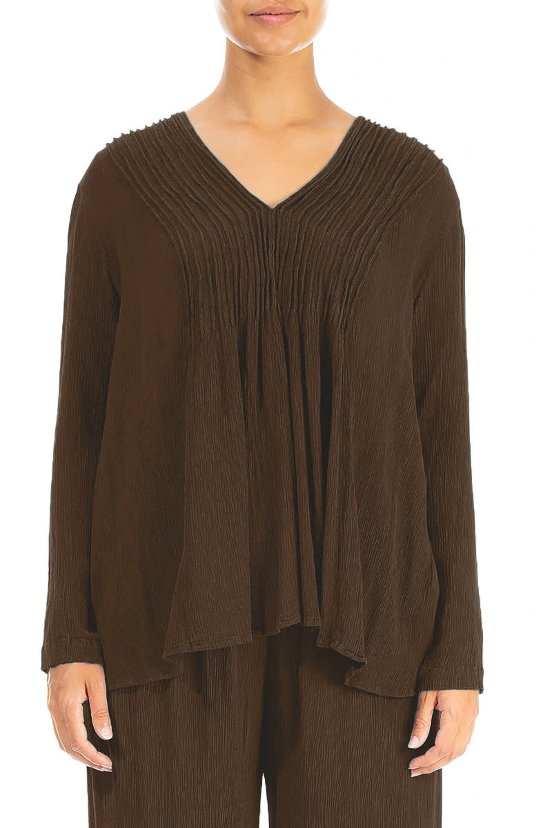 V-Neck Chocolate Silk Viscose Blouse 1