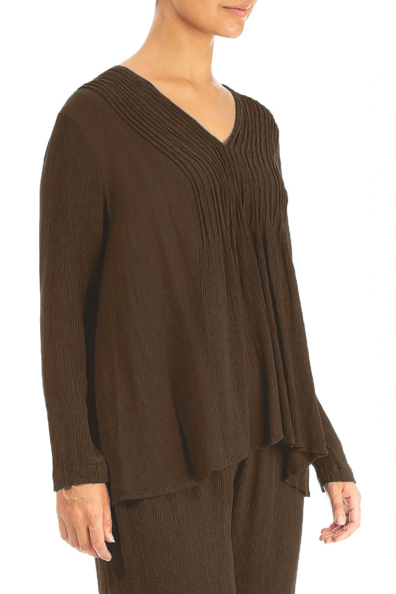 V-Neck Chocolate Silk Viscose Blouse 3