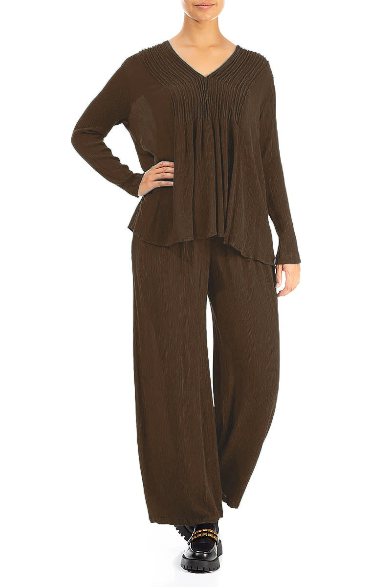 Straight Chocolate Silk Viscose Trousers