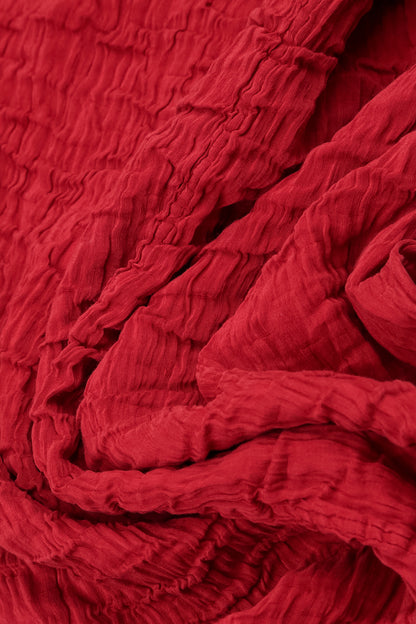 V-Neck Crinkled Cherry Red Silk Linen Dress 5