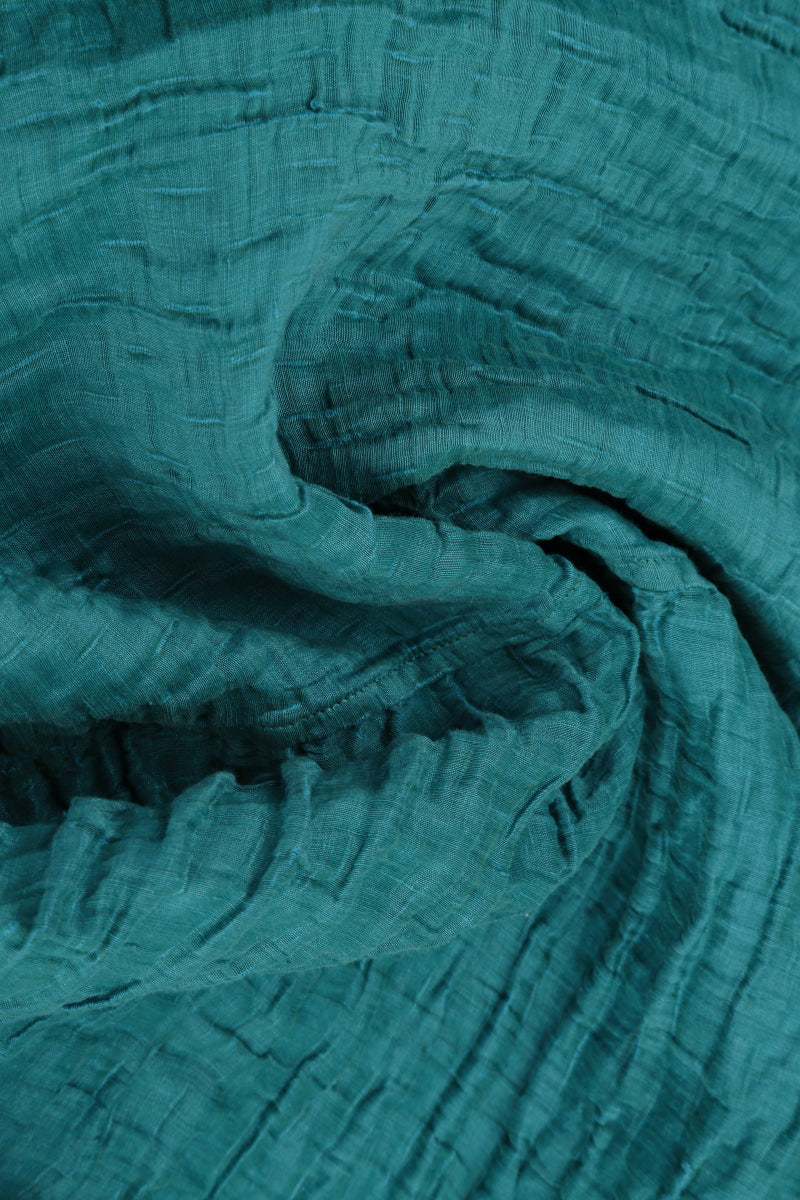 V-Neck Crinkled Turquoise Silk Linen Dress 5