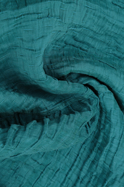 V-Neck Crinkled Turquoise Silk Linen Dress 5