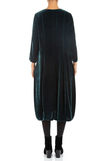 V-Neck Deep Turquoise Silk Velvet Dress