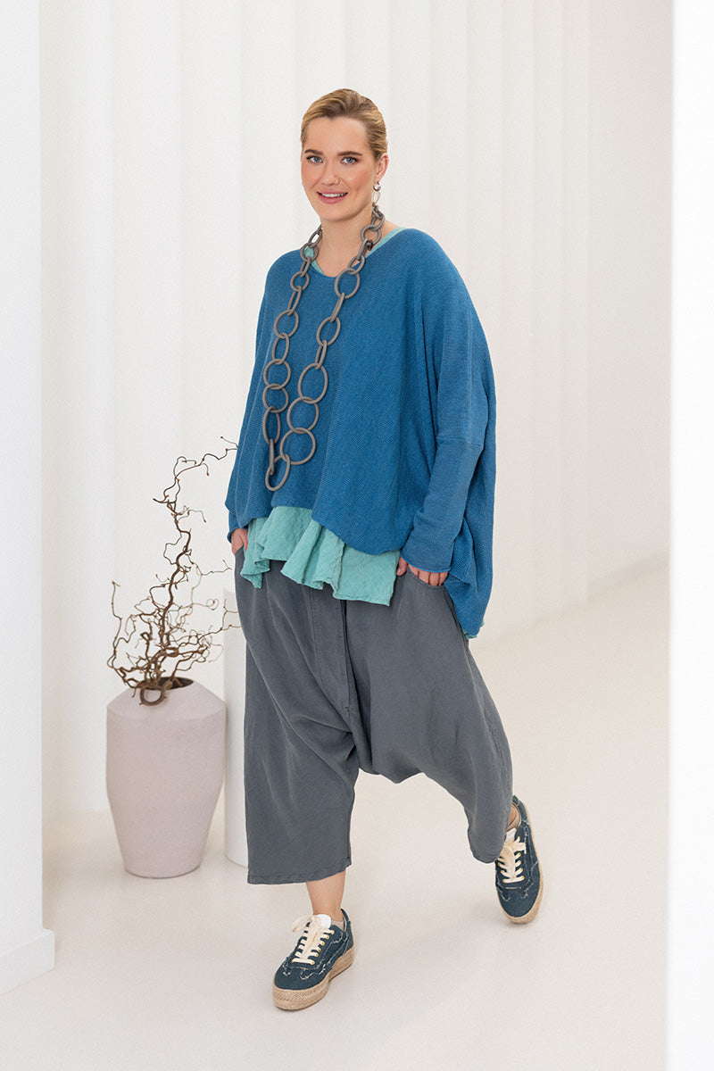 V-Neck Denim Linen Jumper