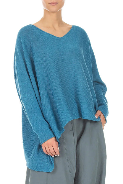V-Neck Denim Linen Jumper