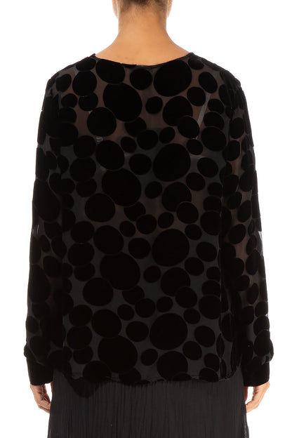 V-Neck Devoré Bubbles Black Silk Velvet Blouse 2