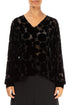 V-Neck Devoré Bubbles Black Silk Velvet Blouse 1