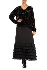 V-Neck Devoré Bubbles Black Silk Velvet Blouse 4