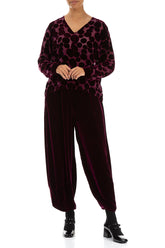 V-Neck Devoré Bubbles Magenta Silk Velvet Blouse 4