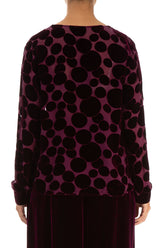 V-Neck Devoré Bubbles Magenta Silk Velvet Blouse 2