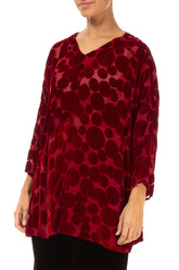V-Neck Devoré Bubbles Red Silk Velvet Blouse 3