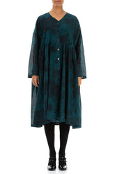 V-Neck Emerald Alabaster Silk Cotton Jacket Dress 1