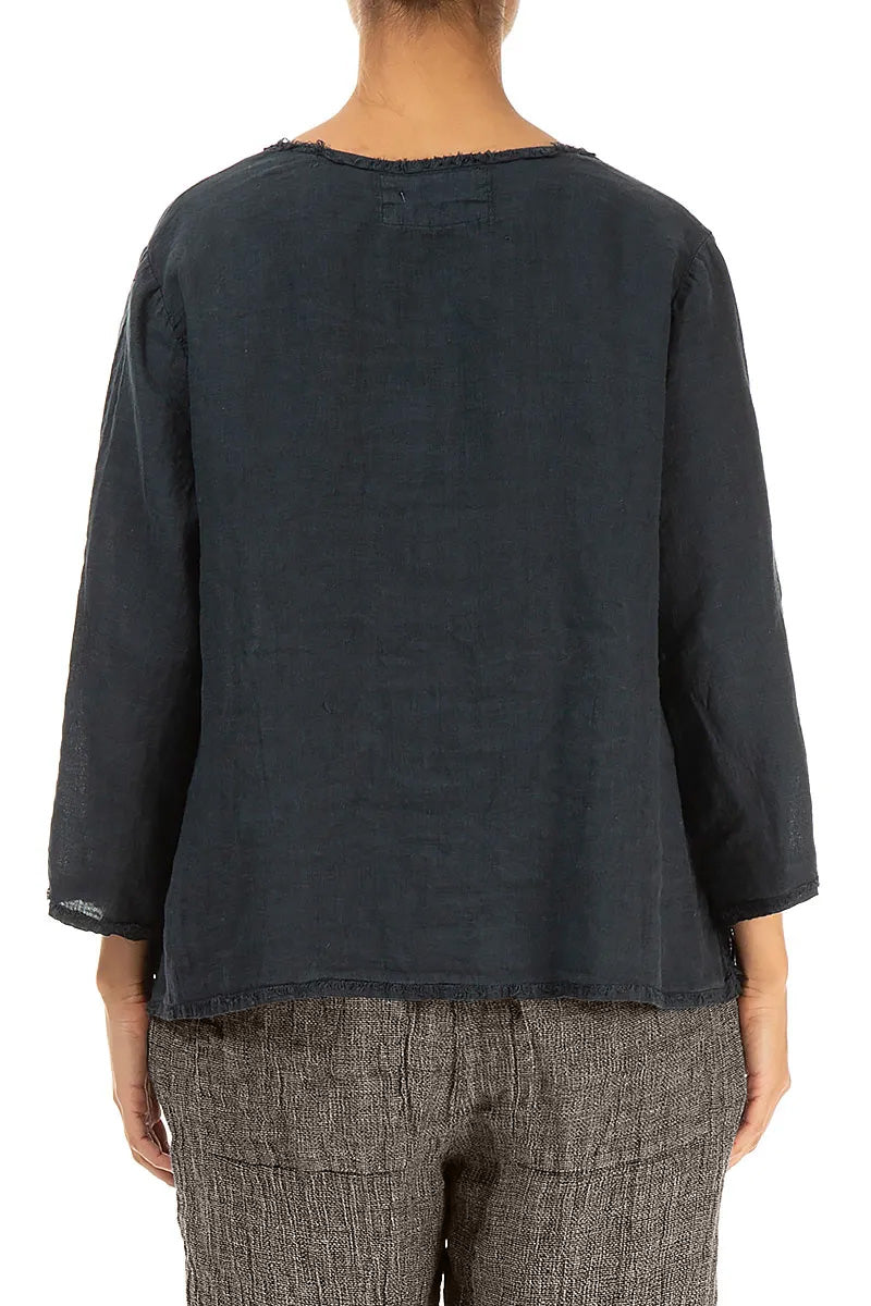 V-Neck Graphite Linen Blouse 2
