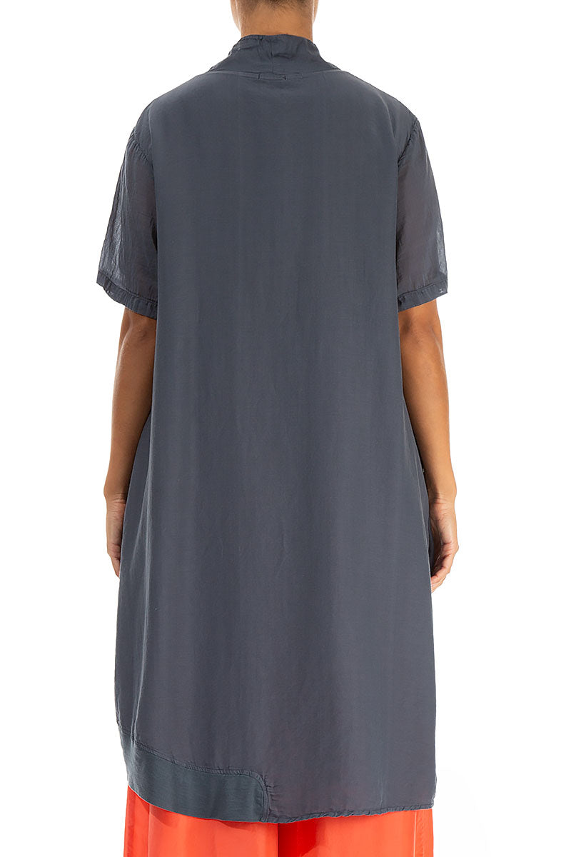 V-Neck Graphite Silk Cotton Tunic 2