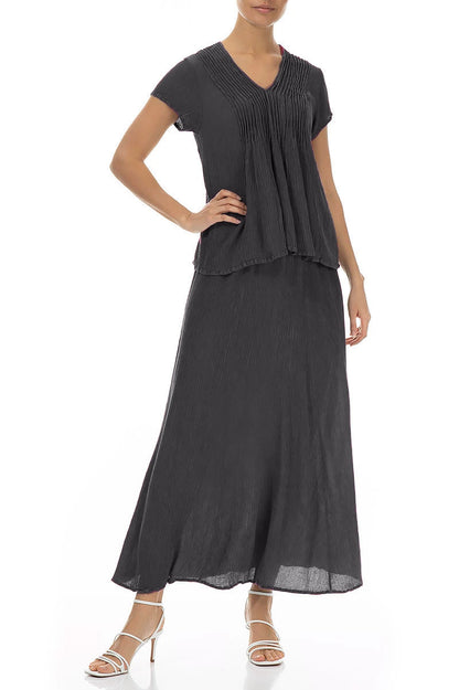 Jupe longue en soie viscose graphite froissée