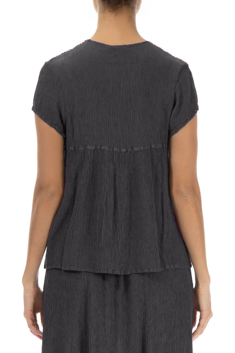 V-Neck Graphite Silk Viscose Blouse