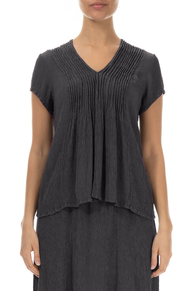 V-Neck Graphite Silk Viscose Blouse