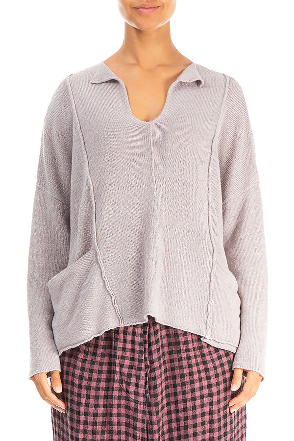 V-Neck Greige Linen Jumper 1