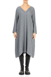 V-Neck Grey Wool Dress 1