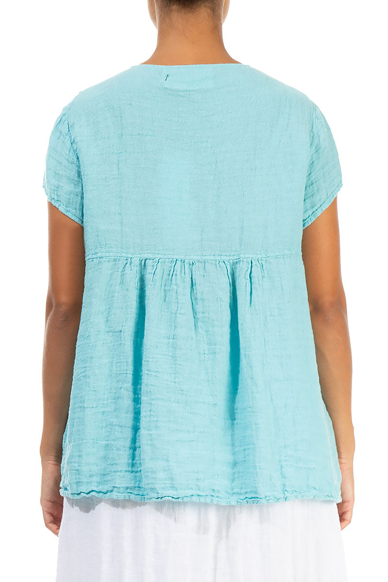 V-Neck Ice Blue Crêpe Linen Blouse 2