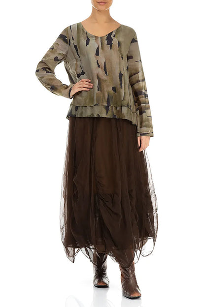 Bluse aus Seidenbaumwolle mit V-Ausschnitt und Terra