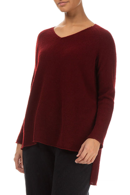 Longer Back V-Neck Maroon Wool Sweater 4