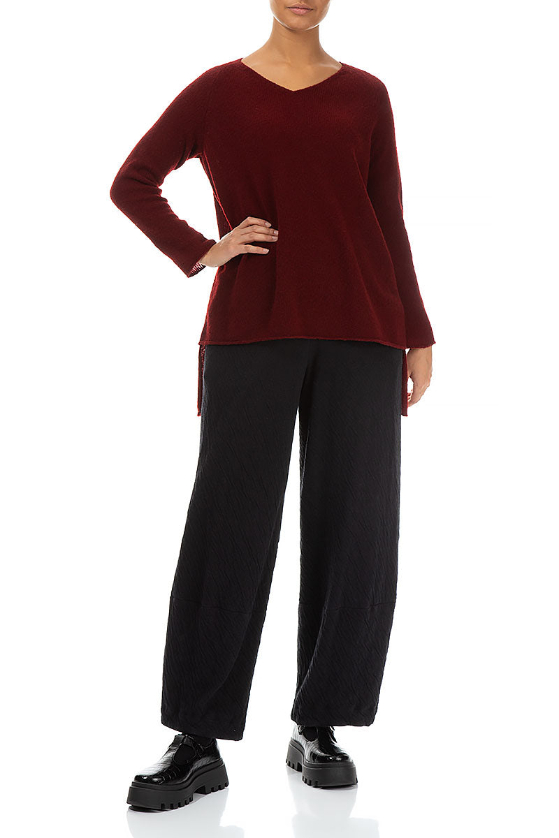 Longer Back V-Neck Maroon Wool Sweater 5