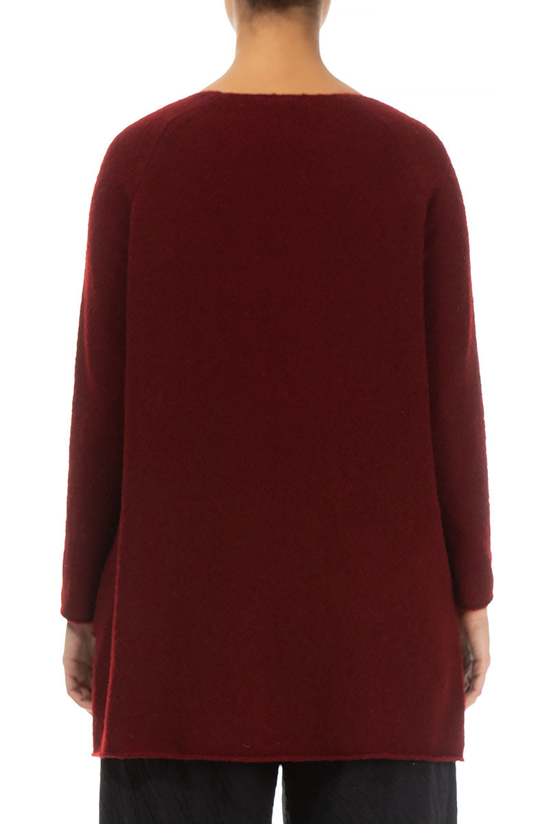 Longer Back V-Neck Maroon Wool Sweater 3