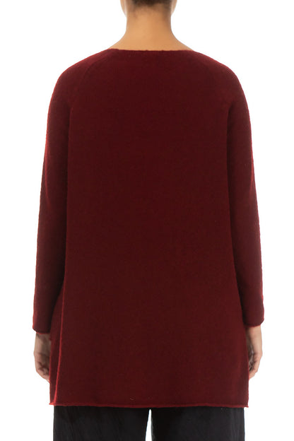 Longer Back V-Neck Maroon Wool Sweater 3