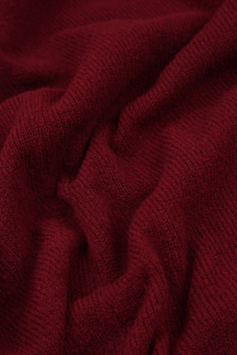 Longer Back V-Neck Maroon Wool Sweater 6